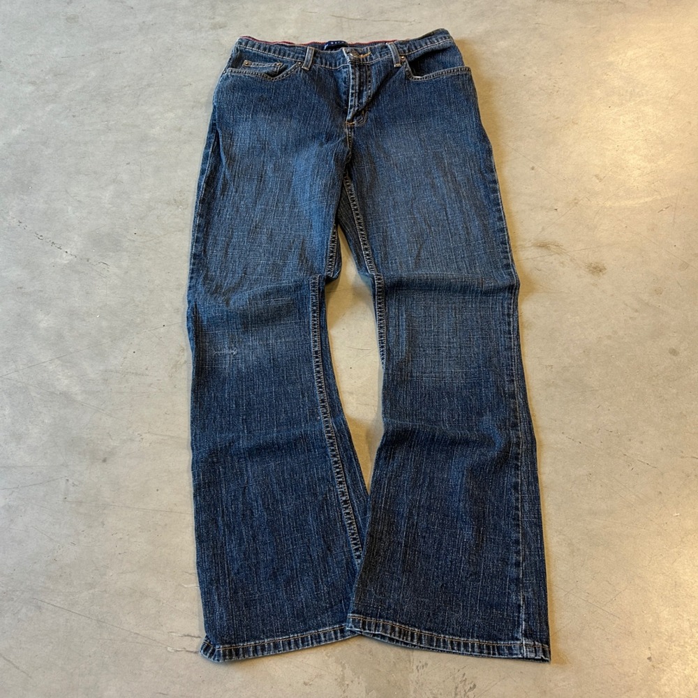 SO Stretch Flare Jeans Dark Wash Denim Mid Rise Pants Short Size 9 28x28